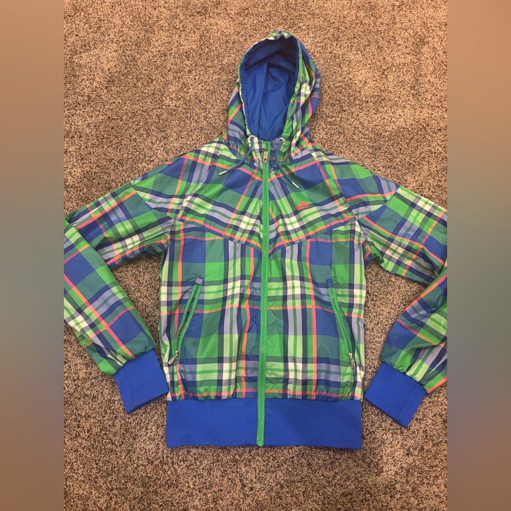 Plaid Nike weatherproof rain zip up Jacket with Hood